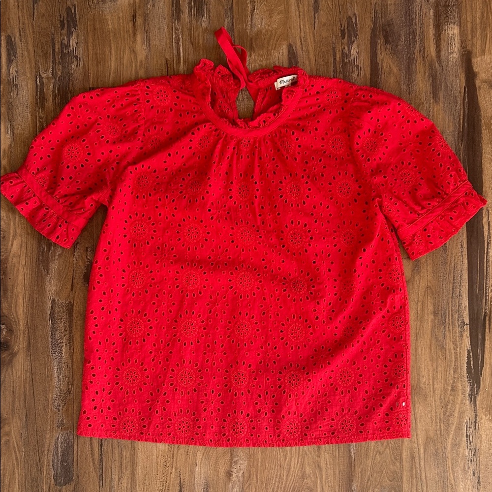 Madewell Red Eyelet Blouse